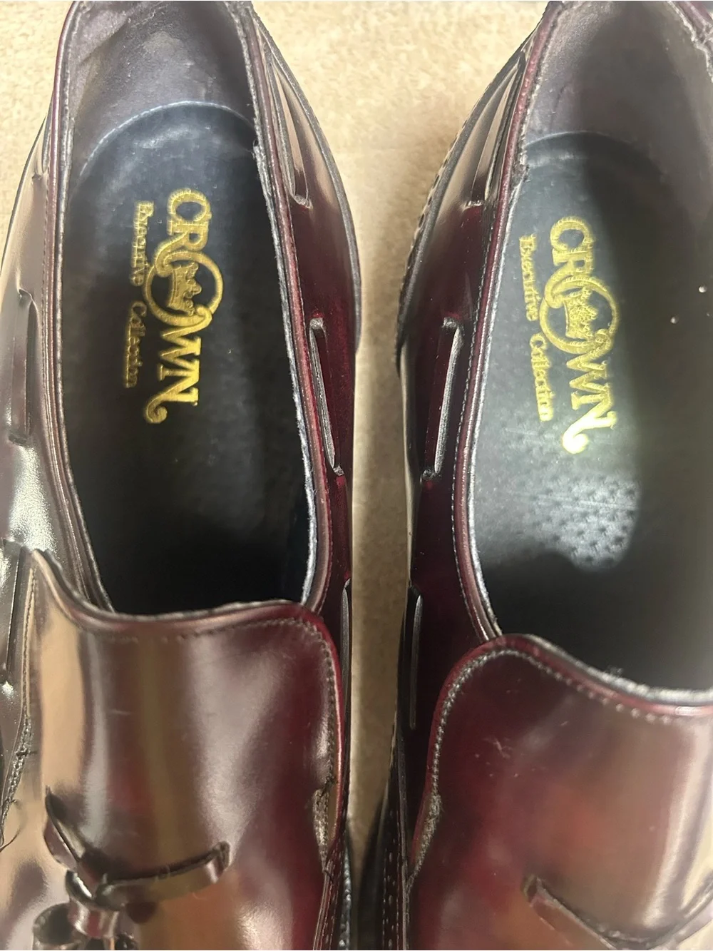 CROWN EXECUTIVE COLLECTION leather wingtip tassel brogue style loafers sz 10 NEW
